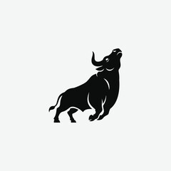 Discover a modern bull logo design that exudes strength and determination. Featuring a powerful bull silhouette. Set against a clean white background.