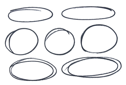 Set of black highlight circles on transparent background cut out design elements