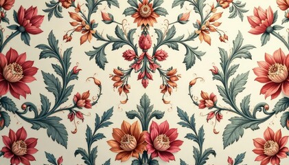 Intricate floral damask pattern in muted tones, tones, home