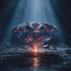 Radiant diamond shines brightly against dark background, showcasing its unique facets and brilliance