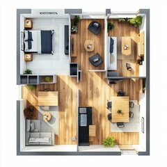 Floor plan top view. Apartment interior isolated on white background. 3D render