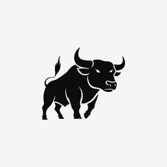 Discover a modern bull logo design that exudes strength and determination. Featuring a powerful bull silhouette. Set against a clean white background.