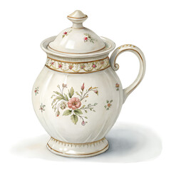 Watercolor Coquette oil jar illustration watercolor orcelain. isolated on transparent background