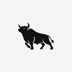 Discover a modern bull logo design that exudes strength and determination. Featuring a powerful bull silhouette. Set against a clean white background.