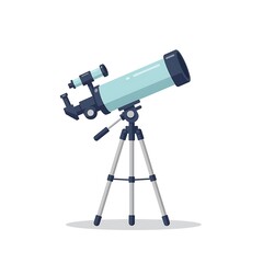 Telescope on Tripod for Stargazing, Astronomy Equipment on White Background