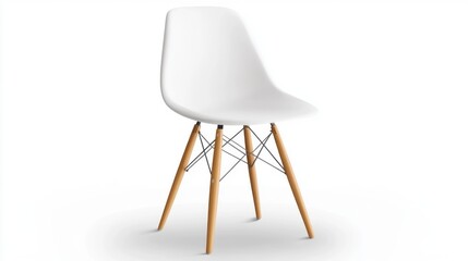White dining chair with wooden legs, isolated on transparent background