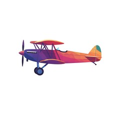 Vintage Biplane Airplane Polygon Art Isolated on White Background, Classic Aircraft