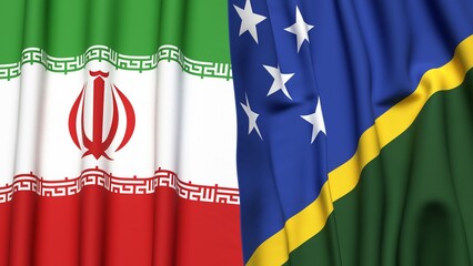 Flags of IRAN and SOLOMON ISLANDS with realistic cloth texture