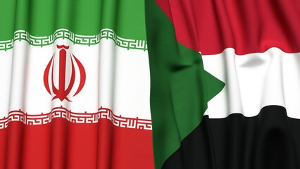 Flags of IRAN and SUDAN with realistic cloth texture