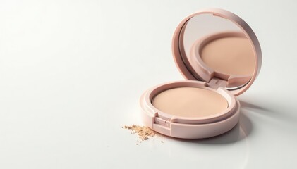 Powder compact, sleek design, pure white backdrop, shade, white