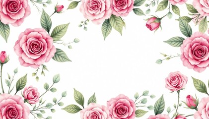 Delicate watercolor roses & leaves, repeating pattern, subtle, spring