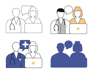 Medical Professionals Icon Set – Flat Vector Illustrations of Doctors, Nurses, and Telemedicine Concepts for Healthcare Apps and Online Consultations.