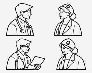 Medical Professionals Icon Set – Flat Vector Illustrations of Doctors, Nurses, and Telemedicine Concepts for Healthcare Apps and Online Consultations.