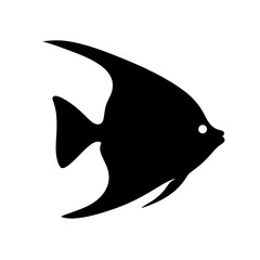 angelfish vector silhouette icon, black and white illustration of fish.