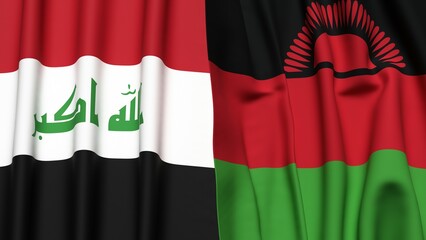 Flags of IRAQ and MALAWI with realistic cloth texture
