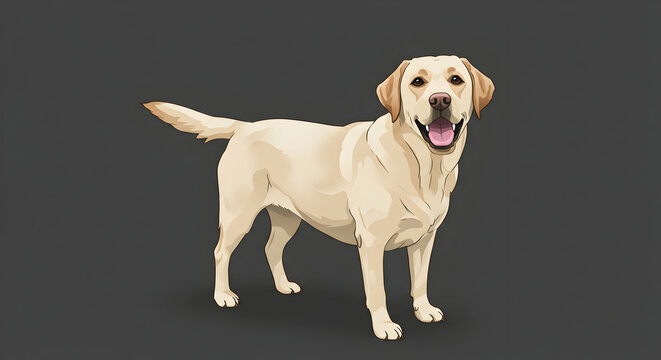 Happy Labrador Retriever Standing on Gray Background Smiling Joyfully