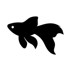betta fish vector silhouette icon, black and white illustration of fish.