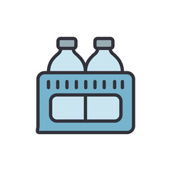 Minimalist style illustration of water bottles in a container on black