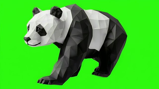 Panda with geometric glowing patterns in black and white, green background