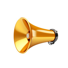 golden horn isolated on white Golden Megaphone Announcing Success and Important News