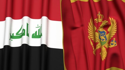 Flags of IRAQ and MONTENEGRO with realistic cloth texture