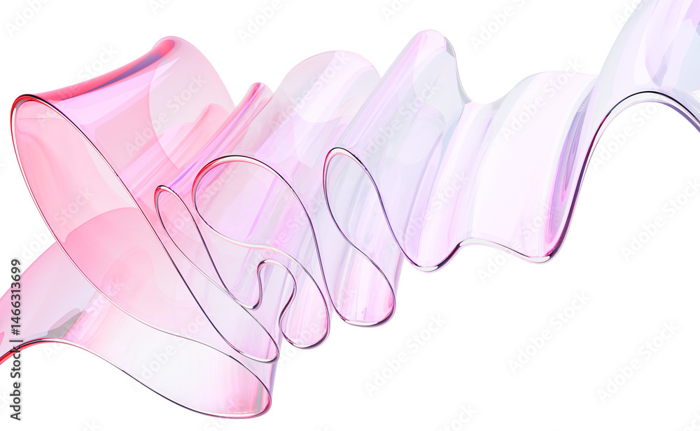 Aufkleber 3d abstract liquid glass transparent ribbon fold wave line render. rainbow fluid flow curve shape wi