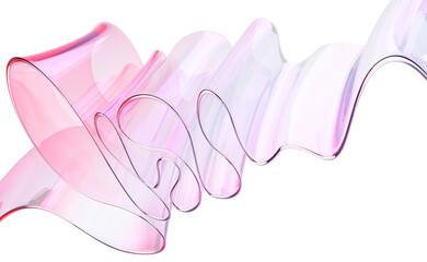 3d abstract liquid glass transparent ribbon fold wave line render. Rainbow fluid flow curve shape with dispersion light, red pink holographic gradient. Flying glossy design element