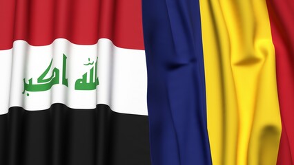 Flags of IRAQ and ROMANIA with realistic cloth texture