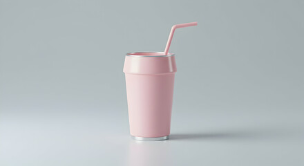 Pink Drink Cup with Straw on Simple Background for Beverage Concept