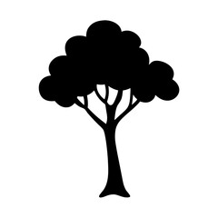 cherry tree vector silhouette icon, black and white illustration of trees.