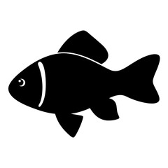 clown loach fish vector silhouette icon, black and white illustration of fish.