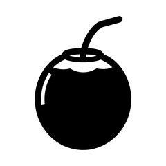 coconut vector silhouette icon, black and white illustration of fruits.