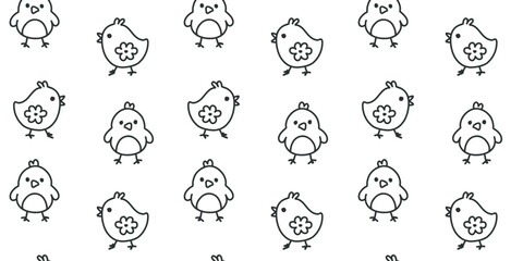 Seamless doodle pattern with cute chicks