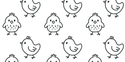 Hand-drawn line pattern with chicks for kids design