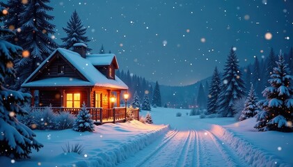 Magical snowfall on a Christmas Eve scene, idyllic winter wonderland , festive, xmas