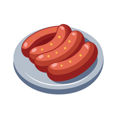 Vector illustration of a plate with sausages for breakfast, lunch and dinner, snack, meal