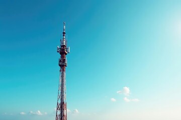 Obraz premium Tall broadcast tower against a clear blue sky, antennas reaching for the heavens , tv tower, steel
