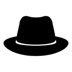 fedora hats vector silhouette icon, black and white illustration of footwear.
