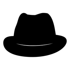 fedora hats vector silhouette icon, black and white illustration of footwear.