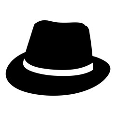 fedora hats vector silhouette icon, black and white illustration of footwear.