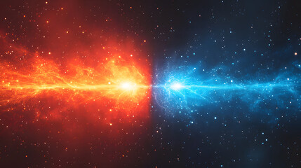 A space background with two bright blue and red flames