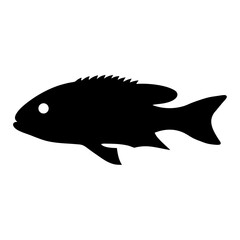 firemouth cichlid fish vector silhouette icon, black and white illustration of fish.