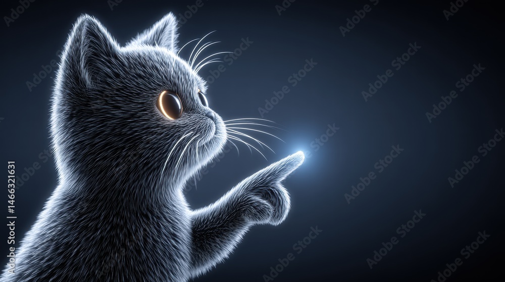 Aufkleber glowing particle kitten pointing at light