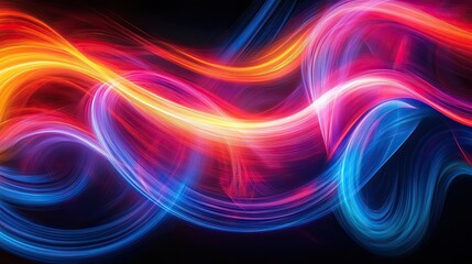 Fototapeta premium Abstract background featuring vibrant flowing lines of orange pink and blue on a dark surface