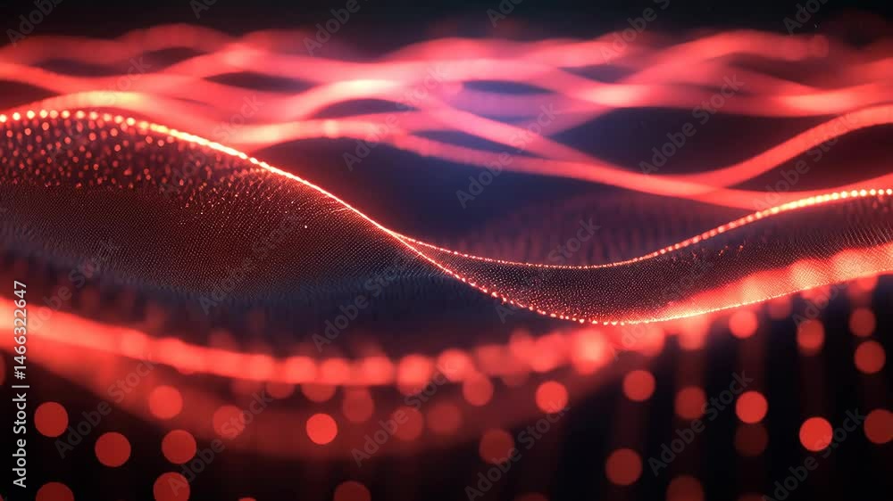 Aufkleber abstract digital waves with glowing red dots create mesmerizing visual effects in this art piece.