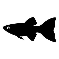 guppy fish vector silhouette icon, black and white illustration of fish.
