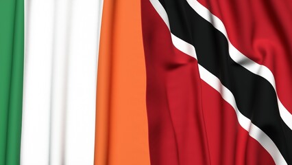 Flags of IRELAND and TRINIDAD with realistic cloth texture