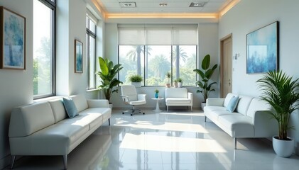 Fototapeta premium A clean and modern GP doctor's office waiting area , sterile, medical practice