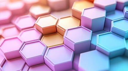 AI network visualization with pastel hexagons forming a node collage 