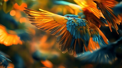 Obraz premium Vibrant Bird in Flight: A Symphony of Color and Motion in Nature